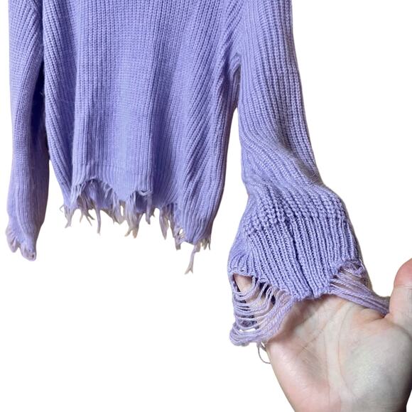 💜 Lavender Distressed Knit Sweater – Size S - Picture 4 of 6